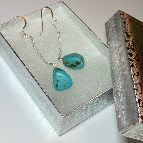 Turquoise Nugget Sterling Silver Drop Dangle Earrings - Picture 11 of 14